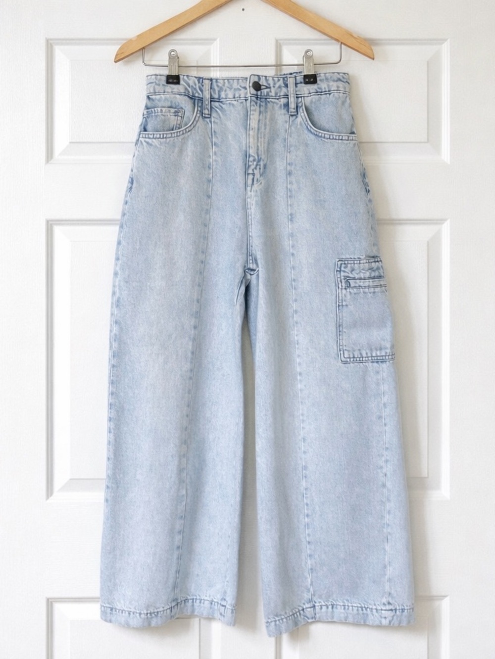 Anthro Triarchy 100% Organic Cotton Ms Campbell Cropped Wide Leg Cargo Jean - Picture 5 of 11